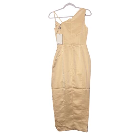 Lavish Alice Champagne Satin Midi Dress Cowl Neck Ruched Slit Size 2 NWT - Picture 4 of 7